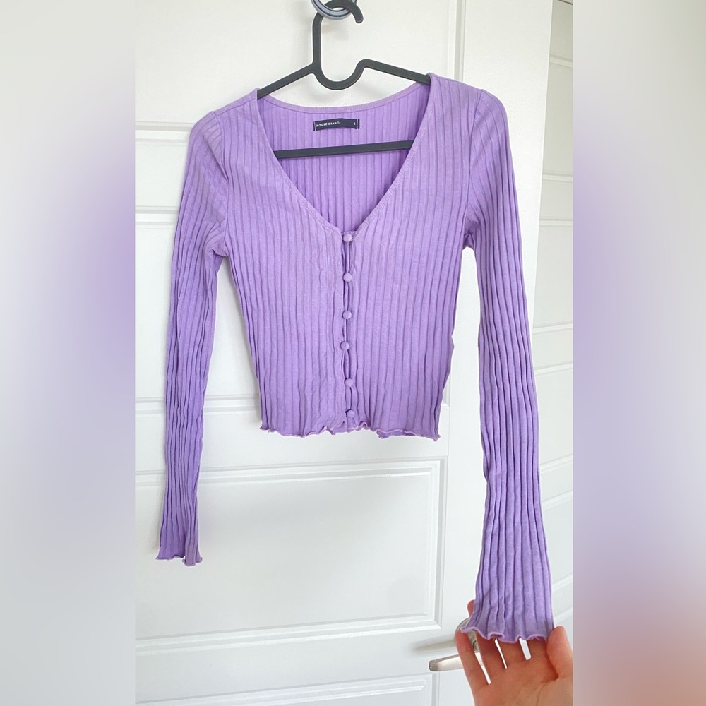 Purple long sleeve shirt, house brand, size S